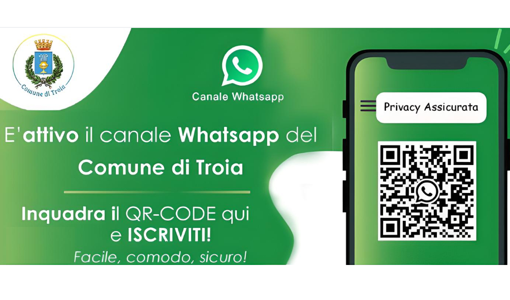 Il Comune di Troia lancia il suo canale WhatsApp ufficiale