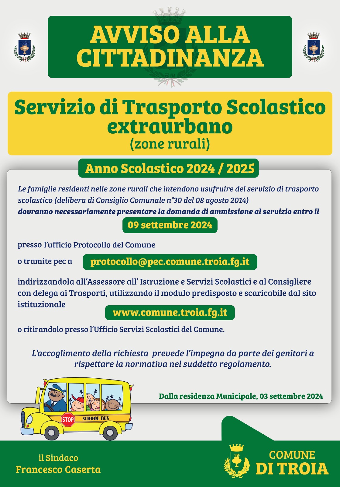 Trasporto Scolastico extraurbano - Anno Scolastico 2024/2025